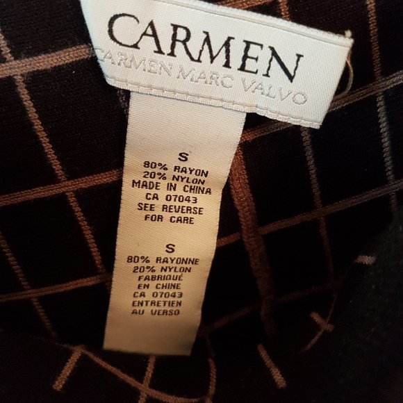 Carmen Marc Valvo Windowpane Beige Black Rayon Circle A Soft Stretch Skirt S 27 - Picture 6 of 6